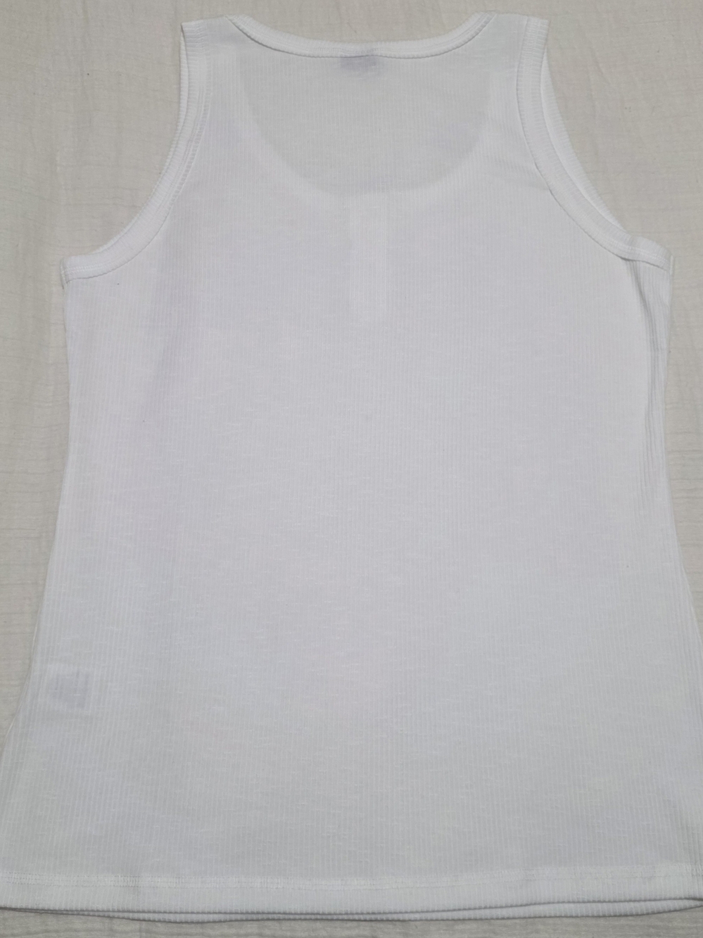 Women's White Ribbed Tank with Button Placket - Picture 2 of 5